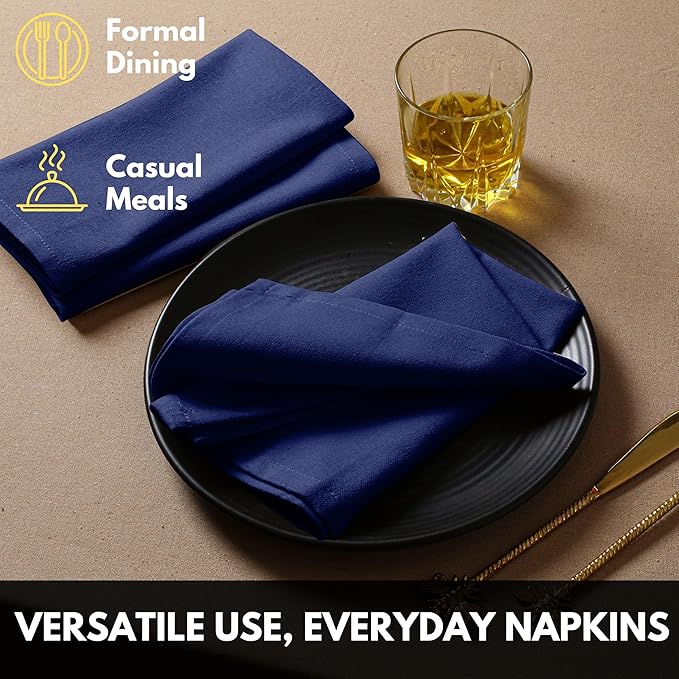 Napkins 100% Cotton Set of 4 Decorative Cloth Napkin Washable Dinner Napkins for Holiday, Dinner, Wedding, Baby Shower & Dining - Indigo Blue (17"x17")