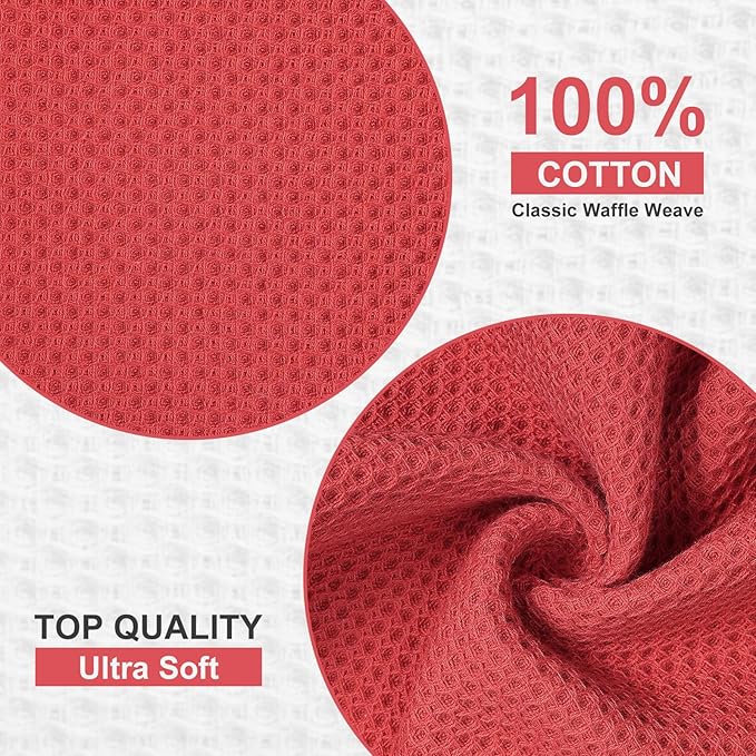 Kitinjoy 100% Cotton Kitchen Dish Cloths (12 X 12 Inches, Brick Red), 6 Pack Waffle Weave Ultra Soft Absorbent Dish Towels for Drying Dishes Quick Drying Kitchen Towels Dish Rags