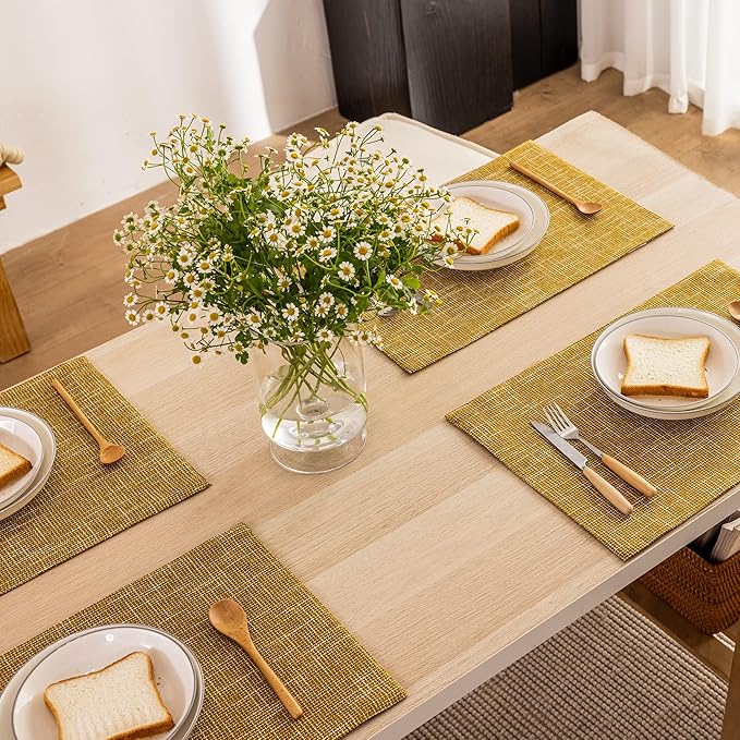 Kevin Textile Table Mats Set of 4 Heat Resistant Washable Placemats for Parties Buffet Dinner, 13 x 19 inches, Honey Yellow