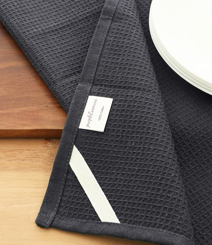 PurpleEssences Waffle Weave Kitchen Towel, 100% Cotton - 15x25 Inches with Hanging Loop, Ultra Soft Absorbent Quick Drying Dish Cloth, Tea and Hand Towels, 4 Pack - Spring Easter Summer - Dark Grey