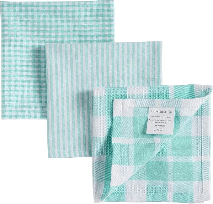 LANE LINEN Premium Cotton Kitchen Dish Towels - 6 Pack Soft Absorbent Dish Cloths, Multi Purpose Cleaning Cloths, 12"x12", Reusable Kitchen Rags - Aqua