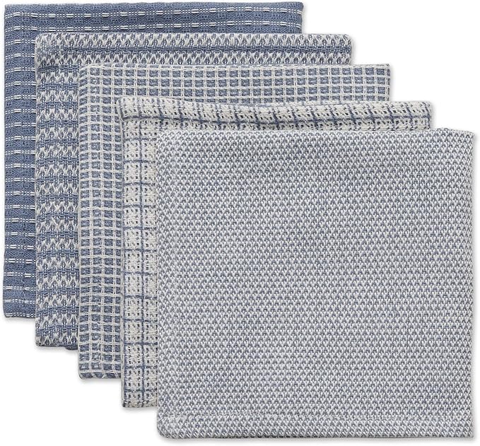 DII Everyday Kitchen Collection Assorted Dishcloth Set, 12x12, Stonewash Blue, 5 Count