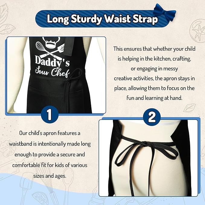 R HORSE 2Pcs Adults Kids Matching Apron Set Daddy and Me Adjustable Kitchen Apron with 2 Pockets Parent and Child Matching Gift for Father's Day Dad Son Cooking Baking Painting Training