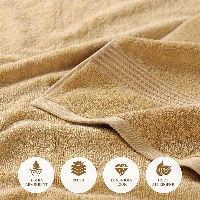 Superior Egyptian Cotton 8-Piece Towel Set, Assorted Towels for Home Bathroom, Guest Bath Decor Essentials, Includes 2 Bath, 4 Hand, 2 Face Towels/Washcloths, Quick Dry, Absorbent, Gold