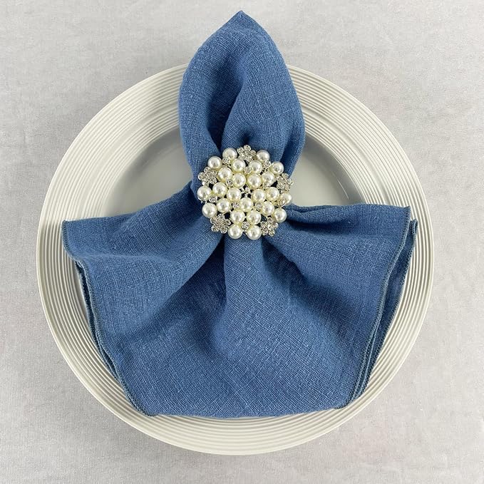 EHLDekol Gauze Cloth Napkins 6 Pack 16x16 Inches 100% Natural Soft Cotton Weddings Decorative Parties Family Everyday Use Bulk Linen Dinner Napkins (Blue, 6 Pack)