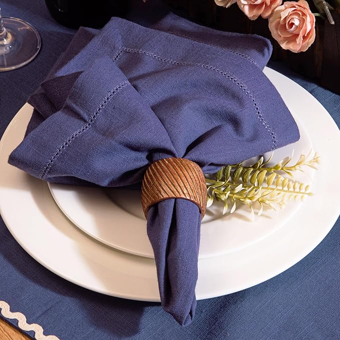 FINGERCRAFT Cloth Napkins, Hemstitched Napkins Cloth, 20 x 20 Inch Generous Picot Hem and Mitered Corner, Everyday Use Premium Quality Perfect for Parties Dinners Weddings Cocktail Set of 6 Navy