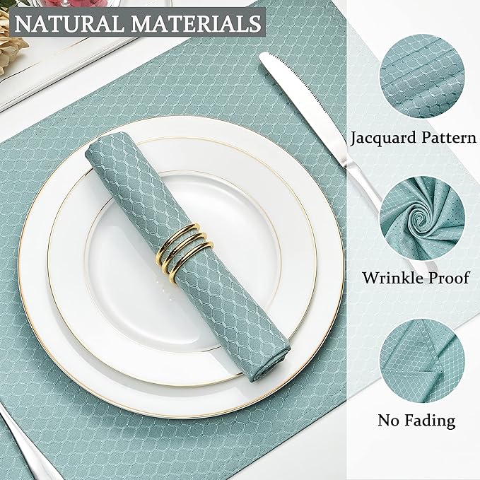 Cloth Napkins Set of 8 – Square 17x17 Inch Jacquard Fabric Polyester Washable Reusable Cloth Napkins for Kitchen Dinner Dining Restaurants Wedding Party Banquet Table (Turquoise)