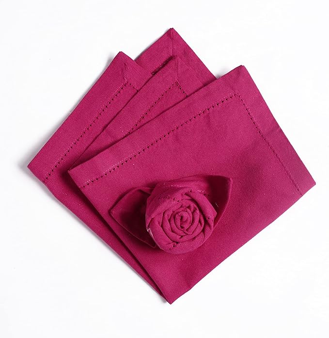 Lightnpro Decorative Cloth Dinner Napkins with Hemstitched, Wedding, Cocktail & Party Napkins, Mitered Corners, Machine Washable, 12 Elegant Table Napkins for Special Occasions - 18x18 Inch Magenta