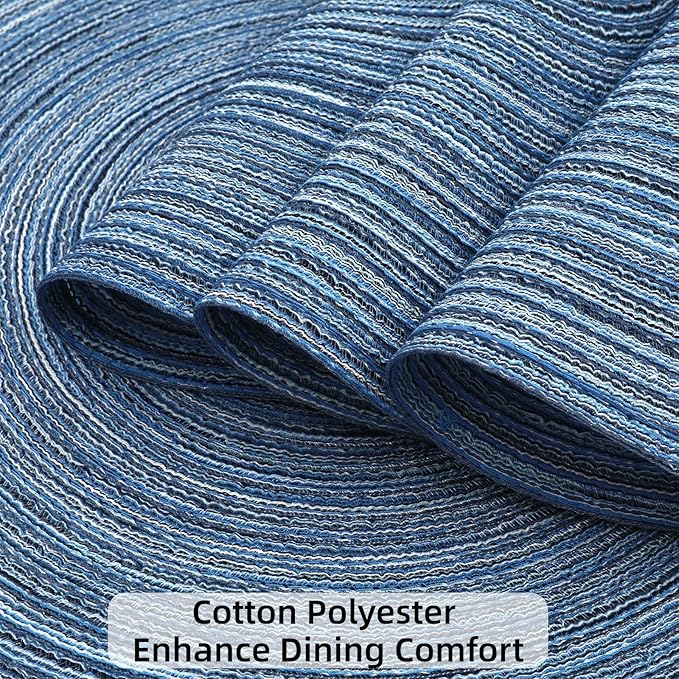 SHACOS Round Braided Placemats Set of 8 Circle Place Mats Cotton Polyester Kitchen Table Mats for Dining Table Wedding Party Decor (Blue Gray, 8)