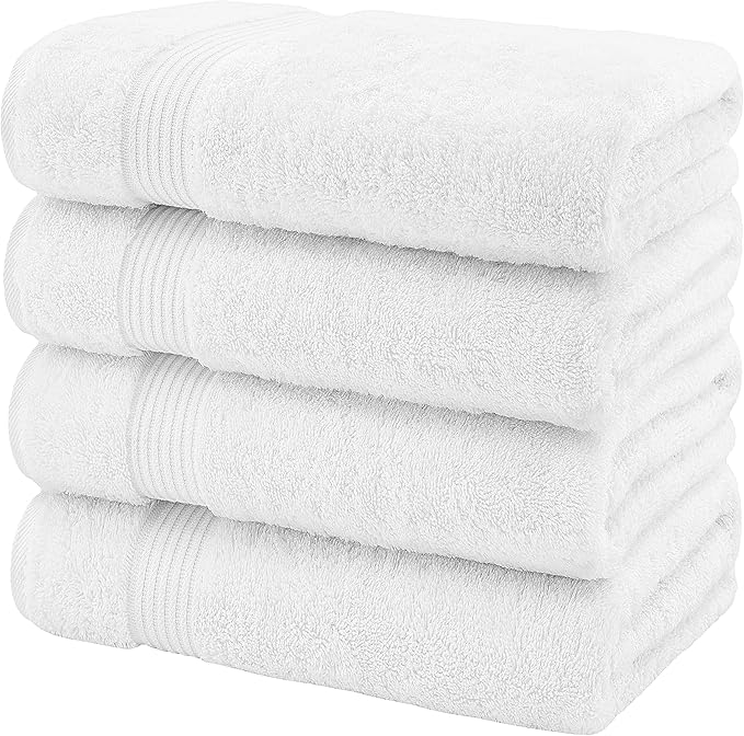 American Veteran Towel, Turkish Bath Towels for Bathroom 4 Pack, 27x54 Extra Large Premium Soft Drying Bathroom Towels, White