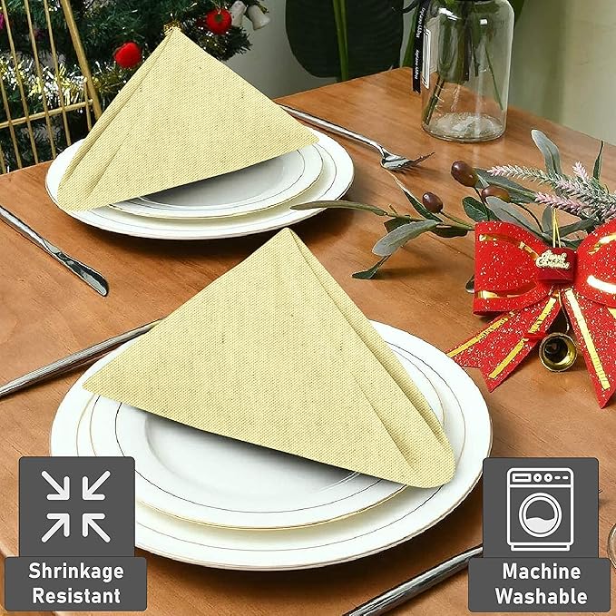 Ruvanti Cloth Napkins Set of 12, 18x18 Reusable Napkins Cloth Washable, Soft & Durable Table Napkin, Poly Cotton Fabric Dinner Napkins for Parties, Christmas, Thanksgiving, Weddings - Cream