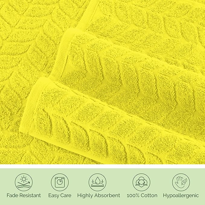 Elegant Comfort Luxury 6-Piece 100% Turkish Cotton Jacquard Braided Textured Premium Hotel Quality Towel Set– Soft and Absorbent, Includes 2 Bath Towels, 2 Hand Towels and 2 Washcloths, Yellow