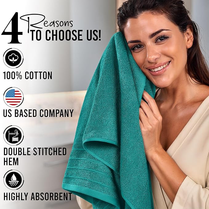 RIVERSIDE Pack of 4 Premium Extra Large Bath Towels 30 x 60 Inches, 100% Cotton, Super Soft & Highly Absorbent, Larger & Lighter Weight, Quicker to Dry, Perfect for Bathroom, Teal
