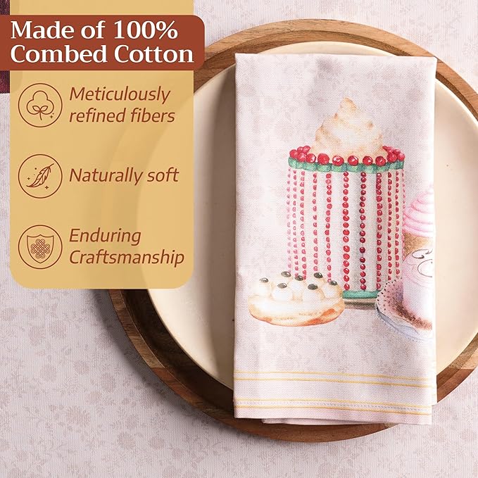 Maison d' Hermine Napkins 100% Combed Cotton Premium Set of 4 Decorative Cloth Napkin Washable Dinner Napkins for Holiday, Dinner, Wedding, Restaurant & Dining - Pastries (20”x20”)