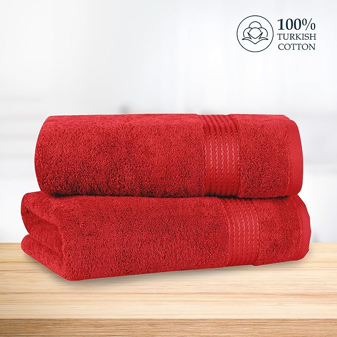 Mocassi Luxury 100% Turkish Cotton 2-Pack Bath Towel Set- Ultra Soft, Quick Dry Highly Absorbent 27 x 54 inch Premium Spa Hotel Quality 2PC Bath Towels - Luxurious Soft Bathroom Towels, Red