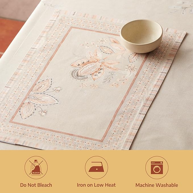 Maison d' Hermine Placemats 100% Combed Cotton Premium Set of 4 Dinner Placemat, Decorative Washable Cloth Placemat, Dining, Buffet Parties & Camping - Society Florals (13"x19")