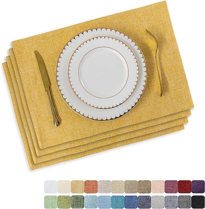 Home Brilliant Cloth Placemats Set of 4 Linen Placemat Washable Heat Resistant Dining Table Place Mats for Kitchen Table Holiday Dinner Spring Decoration, Yellow
