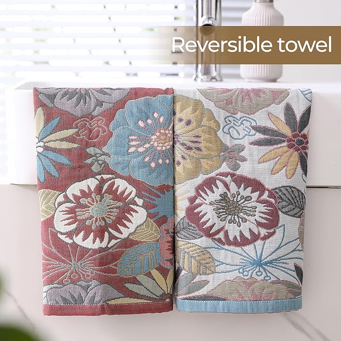 Dish Towels for Kitchen, Jacquard Woven Kitchen Towels Set, Reusable Reusable Cleaning Tea Towels Ultra Absorbent with Hanging Loop,Decorative Retro Hand Towels for Bathroom/Kitchen