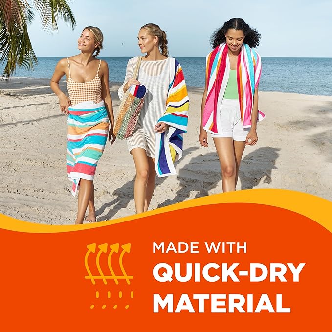 Kaufman - Joey Velour Colored Classic Multi-Color Stripe Beach & Pool Towel - Large 100% Combed Cotton Beach Towel - Soft & Absorbent Colorful Towels - 32" x 62" - 12 Pack