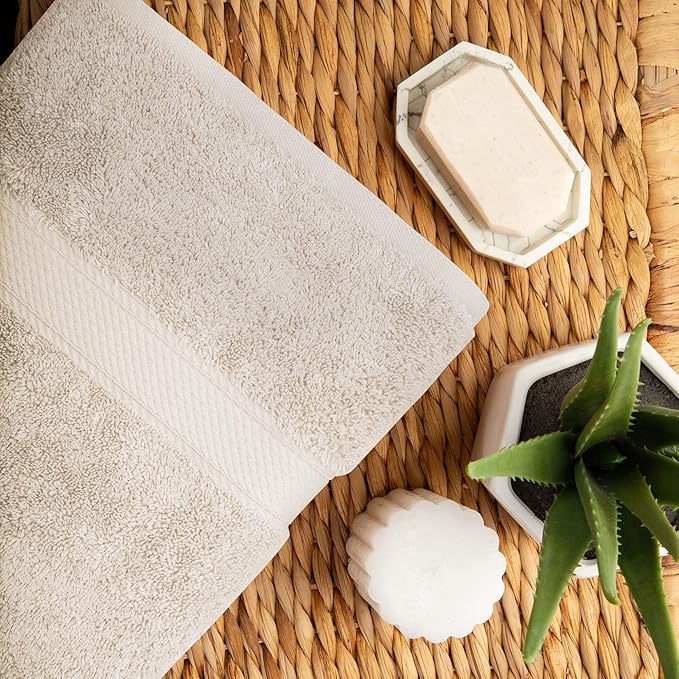 SUPERIOR Egyptian Cotton Pile 10 Piece Towel Set, Includes 2 Bath, 4 Hand, 4 Face Towels/Washcloths, Ultra Soft Luxury Towels, Thick Plush Essentials, Guest Bath, Spa, Hotel Bathroom, Stone