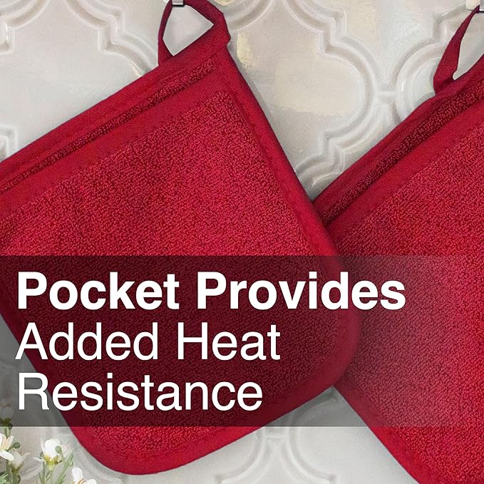 RITZ Terry Pocket Mitt & Hot Pad: Unparalleled Heat Resistant, Durable 100% Cotton – Ergonomically Designed for Optimal Grip – Easy-Care Machine Washable – 2-Pack, Paprika