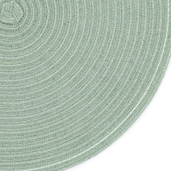 SHACOS Round Placemats Set of 6 Washable 15 inch Cotton Polyester Table Mats Woven Braided Place Mats for Dining Table, Sage Green