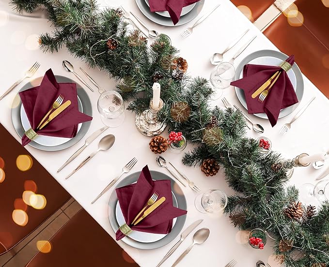 Ruvanti Cloth Napkins Set of 12, 18x18 Inches Napkins Cloth Washable, Soft, Durable, Absorbent, Cotton Blend. Table Dinner Napkins Cloth for Hotel, Weddings, Dinner, Christmas Parties - Burgundy