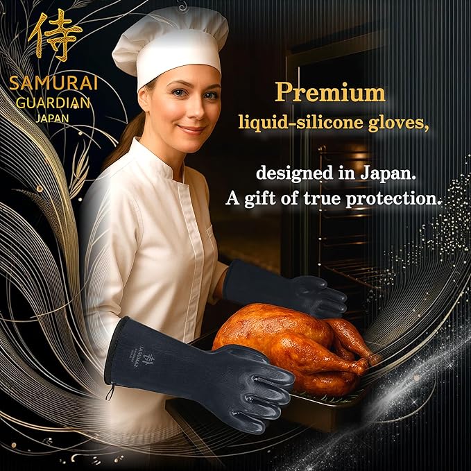 Premium Liquid Silicone Oven Gloves – Food Grade, Heat Resistant Gloves for Cooking, Grilling, Baking, and BBQ | Designed in Japan