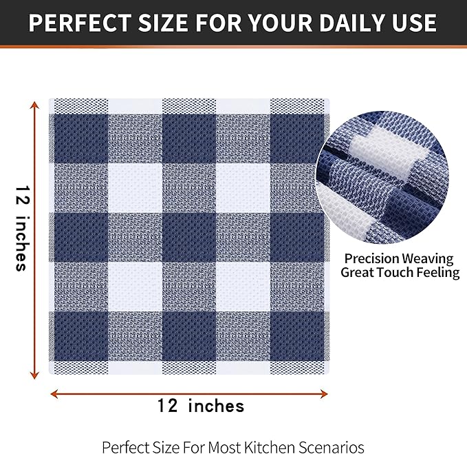 Homaxy 100% Cotton Waffle Weave Check Plaid Dish Cloths, 12 x 12 Inches, Super Soft and Absorbent Dish Towels Quick Drying Dish Rags, 6-Pack, Mix Color