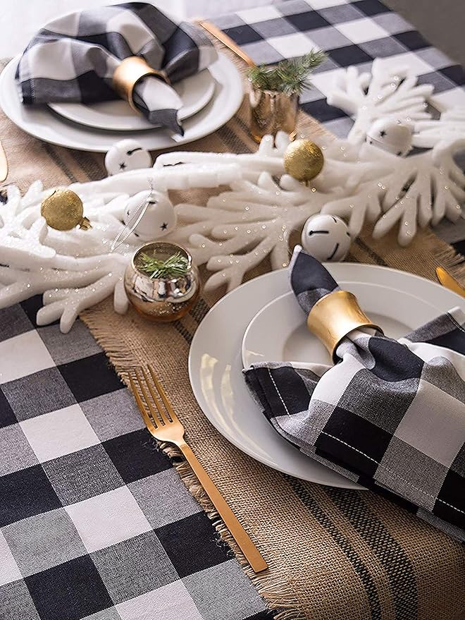 DII Buffalo Check Collection, Classic Farmhouse Cloth Napkin Set, 20x20, Black & White, 6 Piece
