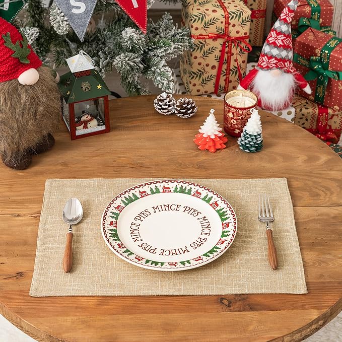 Kevin Textile Burlap Linen Placemats Set of 6 Heat Resistant Dining Table Cloth Place Mats Washable Kitchen Table Mats for Dinning Party Holiday Indoor Outdoor, 13 x19 inches, Cream Beige
