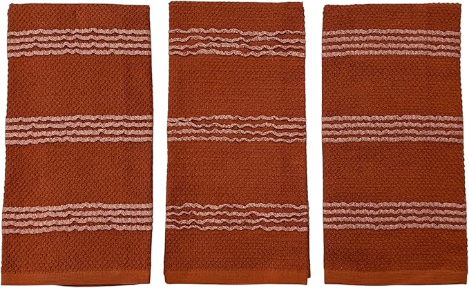 Serafina Home Terracotta Orange Rust Kitchen Hand Dish Towels: Oversized 18" x 28",100% Cotton Soft Absorbent Dish Cloths for Cleaning Drying, Set of 3 Multipurpose for Everyday Use