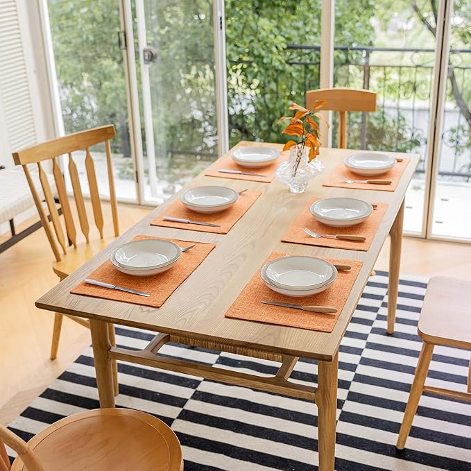 Demetex Orange Placemats Set of 8 Linen Textured Fabric Place Mats Rectangle Cloth Table Mats for Home Office Table Decor, 13x19 inch, Orange