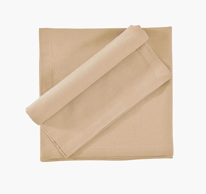 FINGERCRAFT Dinner Cloth Napkins, Cotton Linen Blend Mitered Corner Napkins Cloth 12 Pack Natural Premium Quality for Every Day Use, Parties, Easter, Thanksgiving, Weddings, 18x18 inch Beige