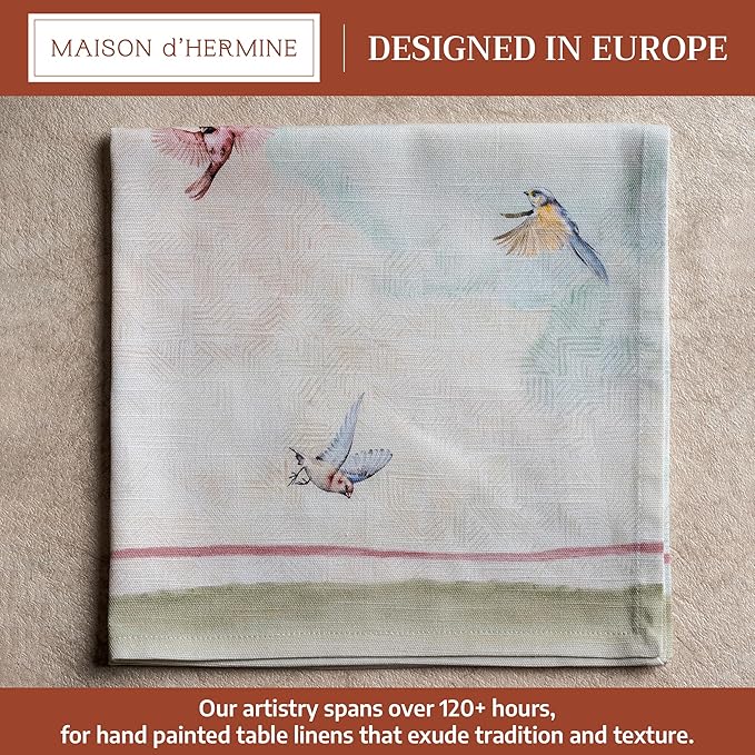 Maison d' Hermine Cloth Napkins Set of 4 100% Cotton Everyday Reusable Square Napkins Cloth Washable Dinner Party Wedding Restaurant Gifts for Mothers Day Spring/Summer (Flying Birds, 20" x 20")