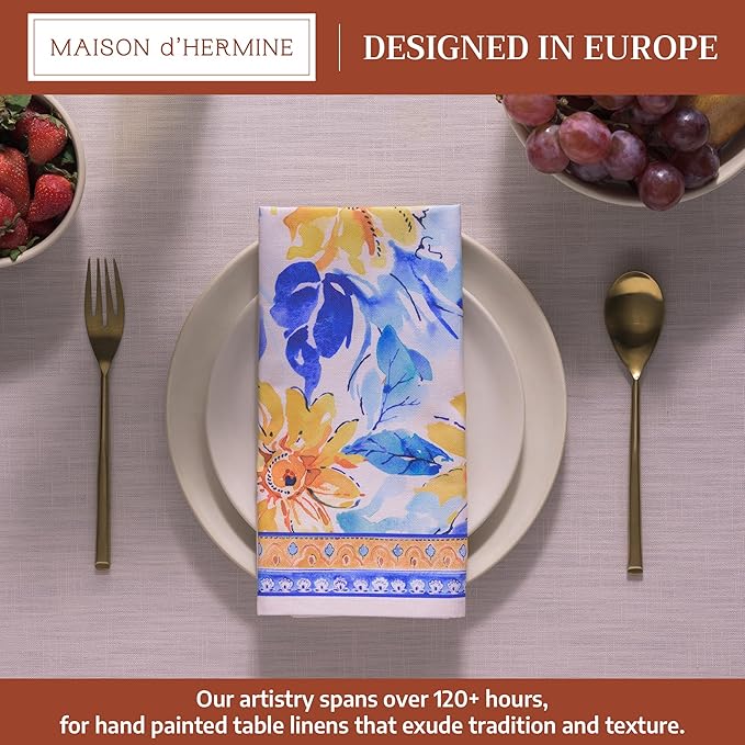 Maison d' Hermine Cloth Napkins Set of 4 100% Cotton Everyday Reusable Square Napkins Cloth Washable Dinner Party Wedding Restaurant Gifts for Mothers Day Spring/Summer (Girassol, 20" x 20")