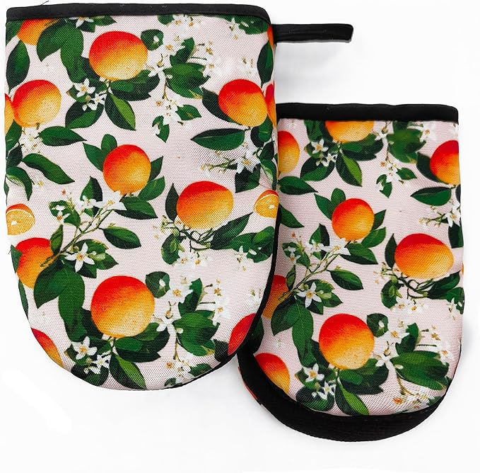 Orange Oven Mitts, High Heat Resistant Kitchen Oven Gloves, Mini Silicone Oven Mitts, Non-Slip Grip Surfaces and Hanging Loop for Grilling, Baking, Cooking and Microwave, Gift