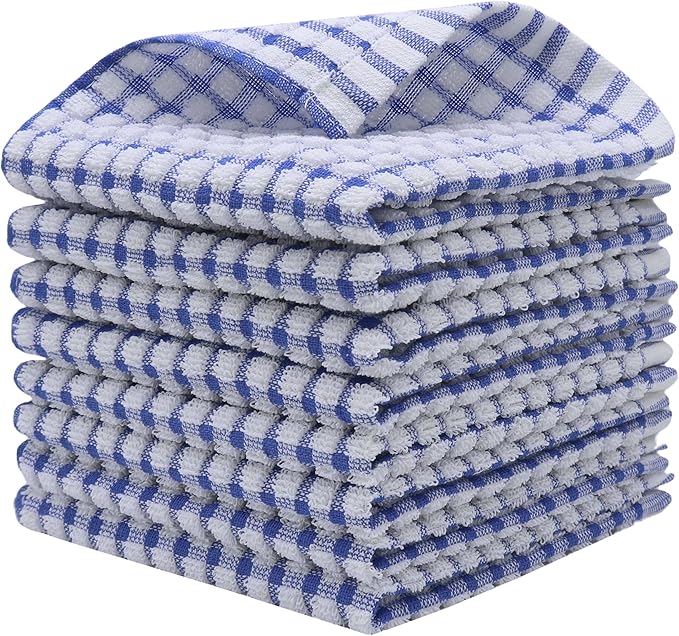Cotton Cleaning Rags Terry Dish Cloths for Washing Dishes, Set of 8 Dish Rags for Cleaning, Light and Soft Dish Towels for Kitchen Drying Dishes, 11.8 Inch x 11.8 Inch (Blue)