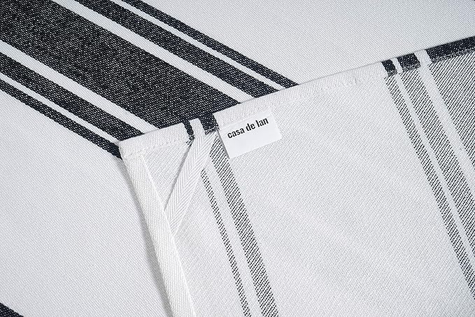 Kitchen Towels Set – Pack of 6 (20’’ x 30’’) Extra Large Premium Cotton Dish Towels for Kitchen – Super Striped Towels – Absorbent – 100% Cotton – with Hanging Loop – Black