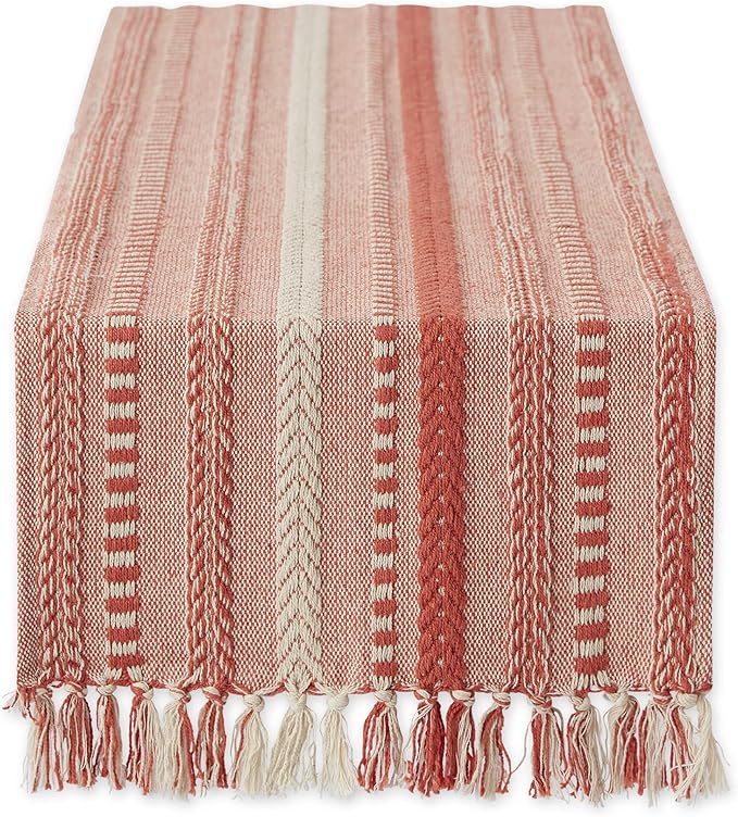 DII Farmhouse Braided Stripe Table Runner Collection, 15x72 (15x77, Fringe Included), Spice