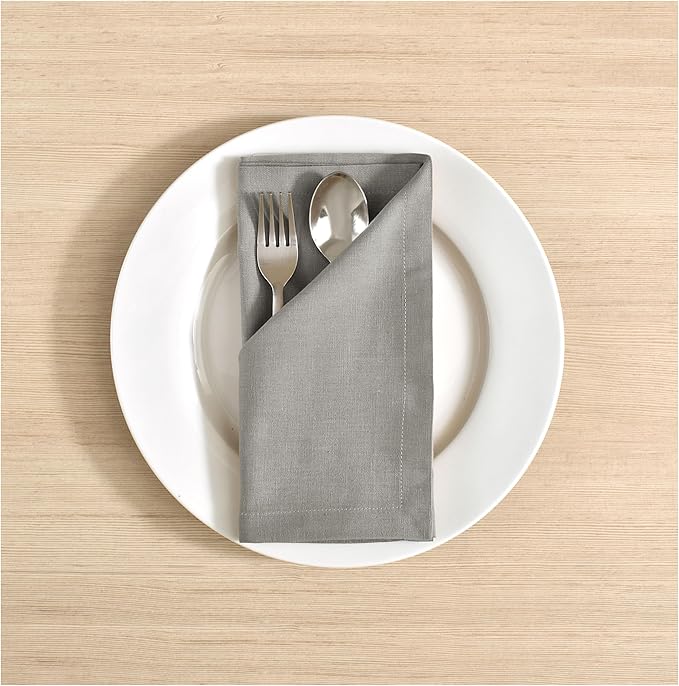 FINGERCRAFT Dinner Cloth Napkins, Cotton Linen Blend Mitered Corner Napkins Cloth 12 Pack Natural Premium Quality for Every Day Use, Parties, Easter, Thanksgiving, Weddings, 18x18 inch Grey