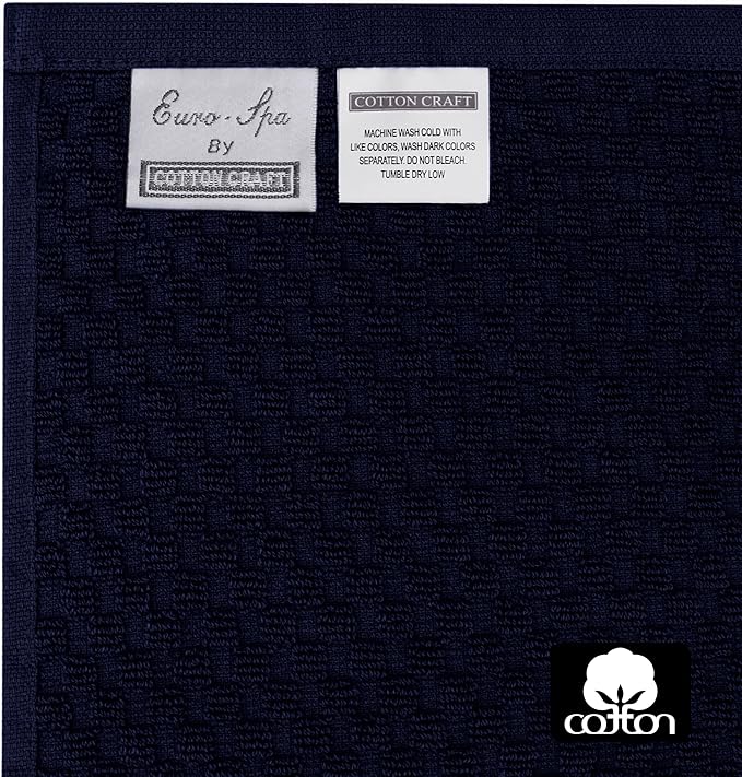 COTTON CRAFT Waffle Weave Wash Cloth - 12 Pack Luxurious Pure Ringspun Cotton Euro Spa Bathroom Face Towel - Absorbent Quick Dry Gym Shower Bath Kitchen Travel - 12x12 inches - Navy