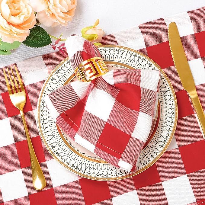 DUOBAO 4 Pack Buffalo Plaid Placemats 12x18 Inch:Checkered Table Mats for Holiday, Weddings & Farmhouse Decor (Red and White Textured Kitchen Accessories)