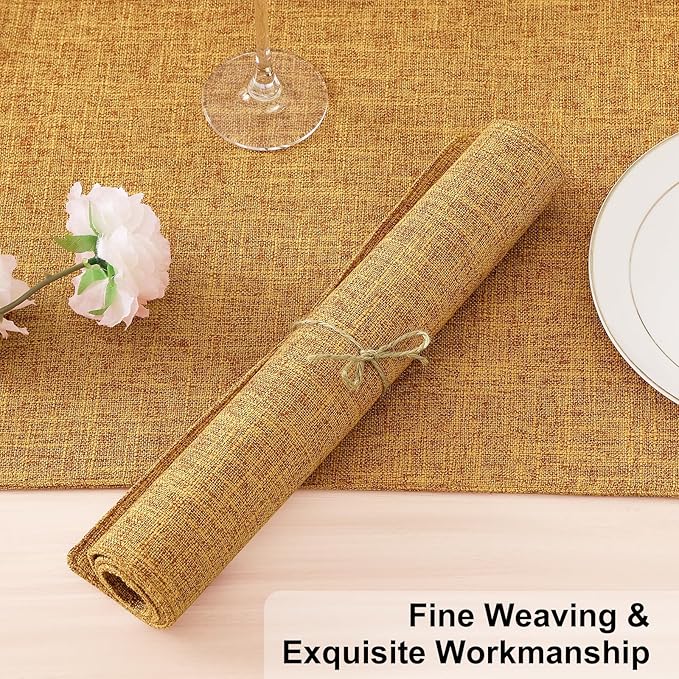 Homaxy Cloths Placemats for Dining Table Set of 8, Heat Resistant Washable Cotton Linen Blend Table Mats, Easy to Clean Place Mats for Indoor Outdoor Party Kitchen Decoration, 13" x 19", Amber