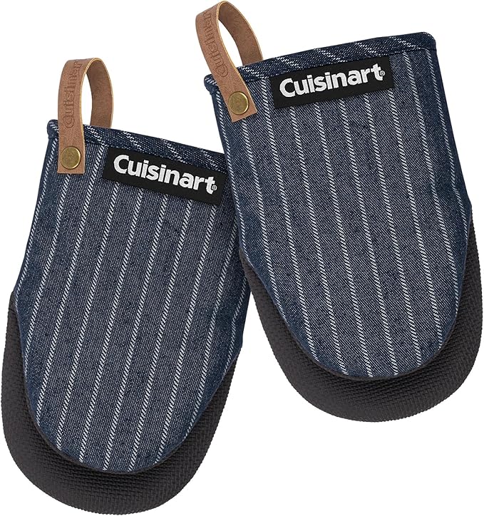 Cuisinart Heritage Mini Oven Mitts – 5.5” x 7” Heat-Resistant Kitchen Mitts for Oven with Non-Slip Neoprene Palm, Cotton Filling, and Faux Leather Loop – Durable Oven Mitt Set for Cooking & Baking