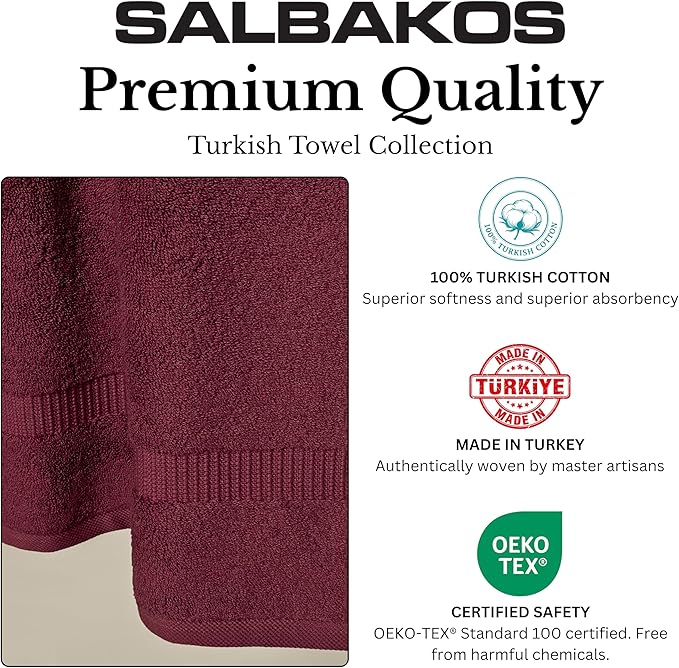 SALBAKOS 100% Turkish Cotton Bath Mat Set 2-Piece - 20x34 inch, Hotel & Spa Collection, Soft, Absorbent, Long Lasting, Durable Bathroom Rugs | Made in Turkey (Wine, 2 Bath Mats)