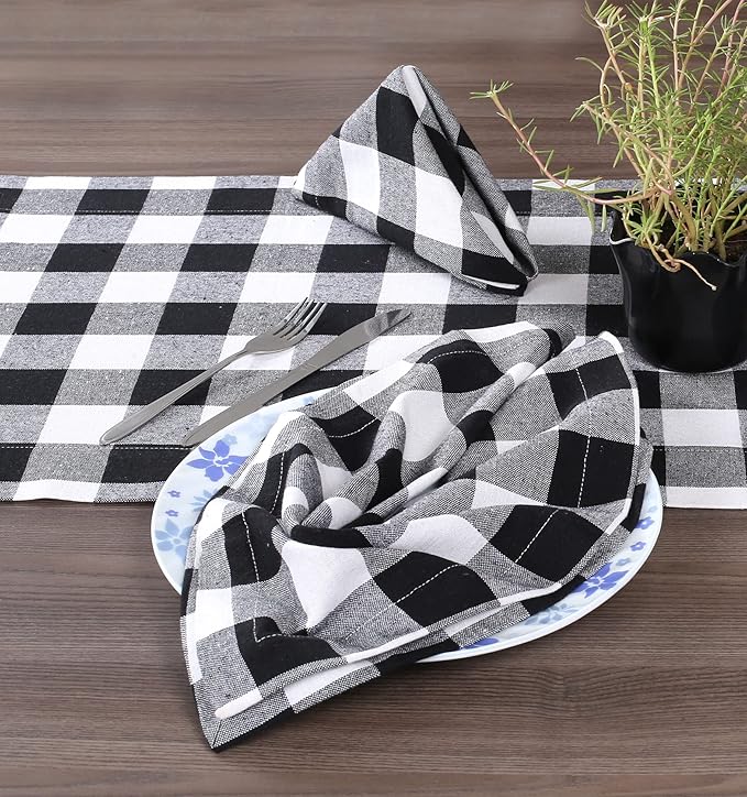 Lightnpro Buffalo Plaid Cloth Napkins Set of 12 – Checkered Cotton Dinner Napkins, Soft & Durable, 18x18 Inch, Black & White, Perfect for Dining, Parties & Everyday Use