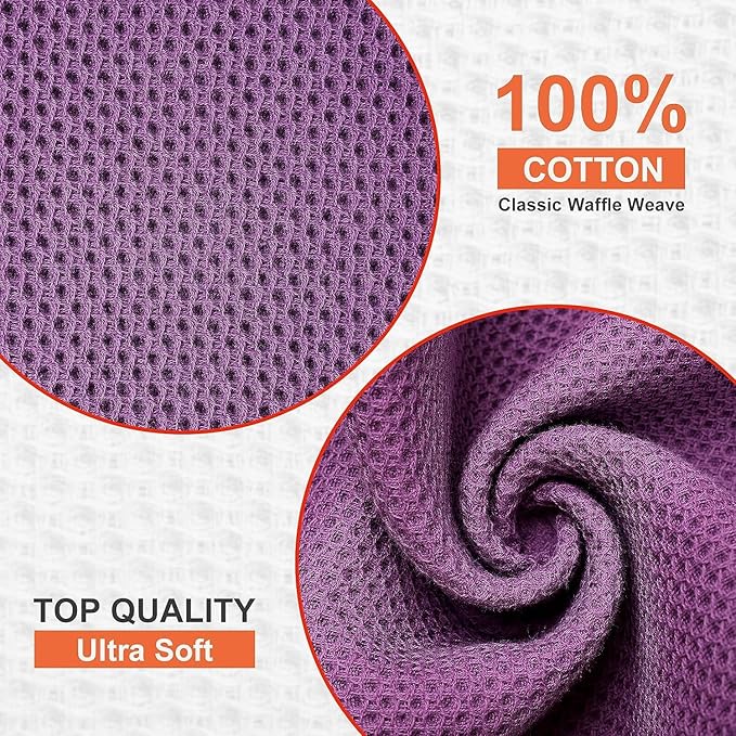 Kitinjoy 100% Cotton Kitchen Dish Cloths (12 X 12 Inches, Violet), 8 Pack Waffle Weave Ultra Soft Absorbent Dish Towels for Drying Dishes Quick Drying Kitchen Towels Dish Rags