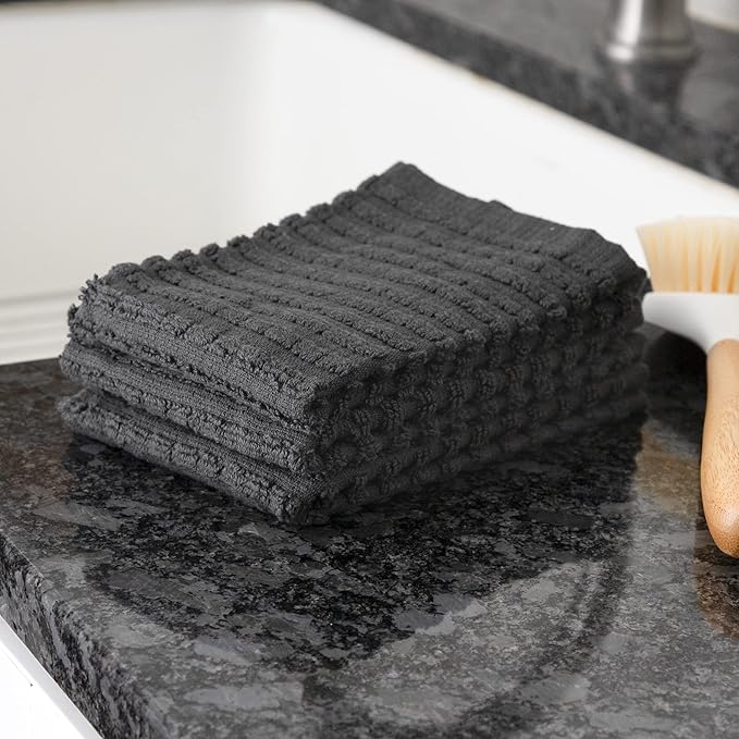 Ritz Royale Collection 100% Combed Terry Cotton, Highly Absorbent, Kitchen Dish Cloth Set, 13-3/4" x 12", 3-Pack, Solid, Graphite