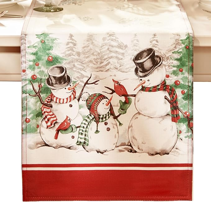 Elrene Home Fashions Snowman Winterland Holiday Snowflake Table Runner, 13" W x 70" L